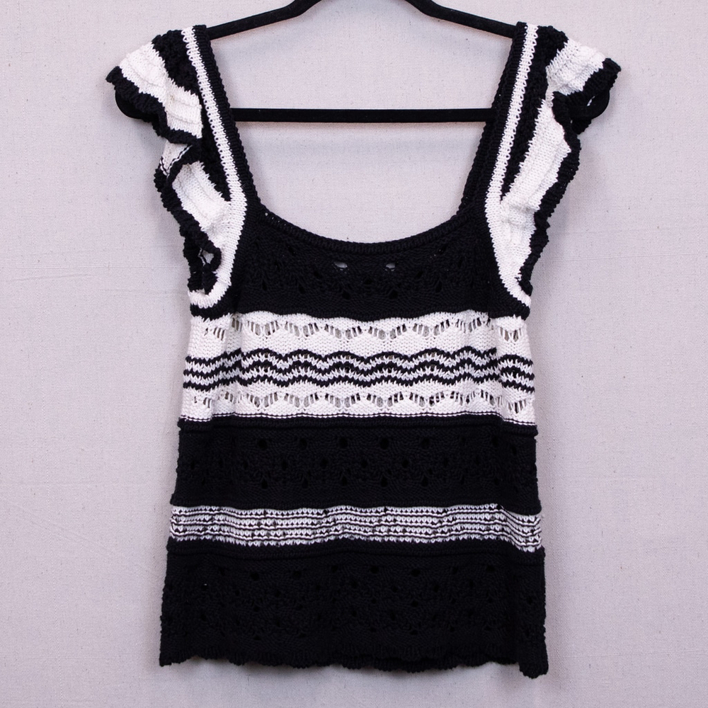 Loft black and white stripe crochet knit tank top-M